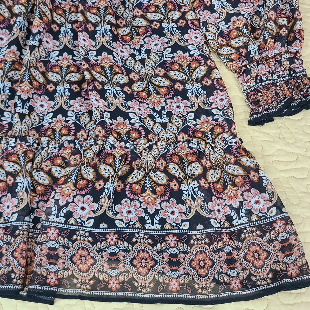 Max Studio Floral Ruffled long sleeve tiered midi dress size S - Picture 4 of 9